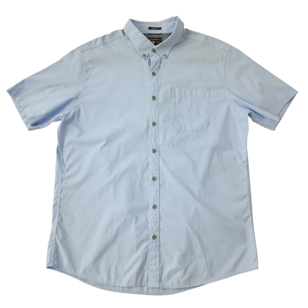 Eddie Bauer Mens TXL Light Blue Short Sleeve Button Down Classic Fit‎ Shirt